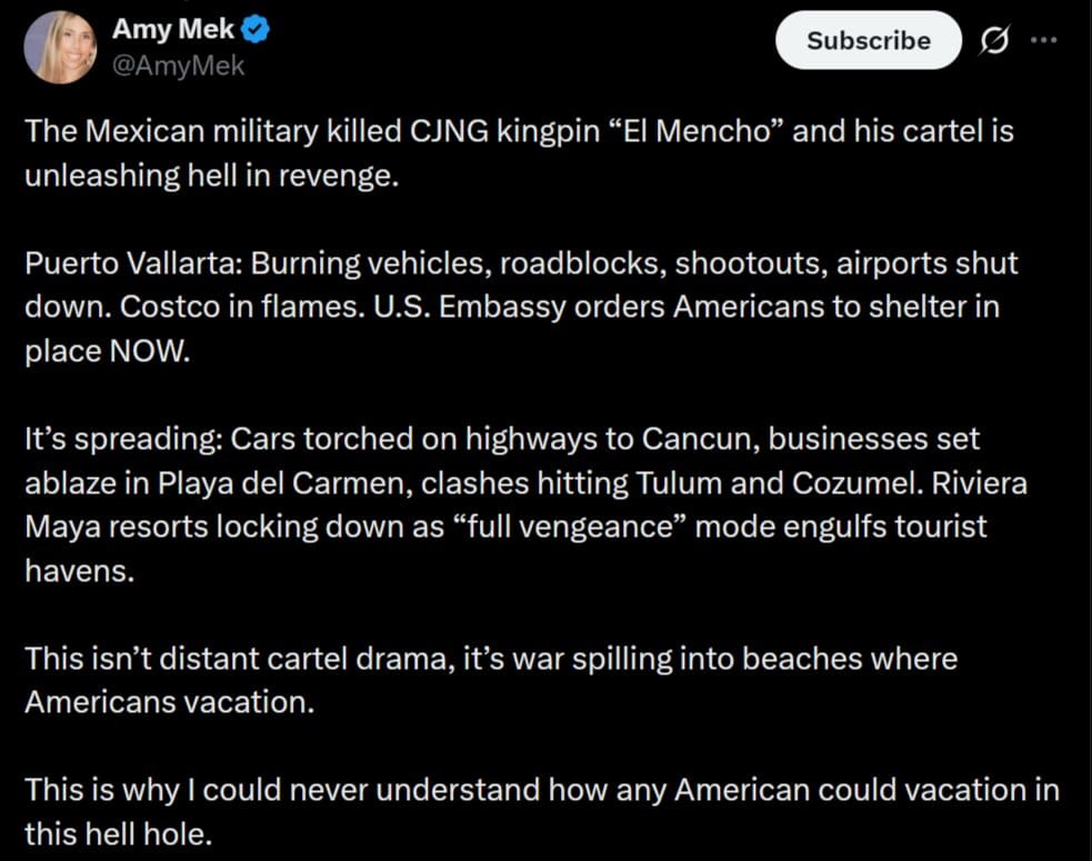 Mexican Cartel Unleashes Hellish Apocalypse After Cartel Boss Killed In Joint Op… Violence Spreads As Americans Are Told To Shelter In Place