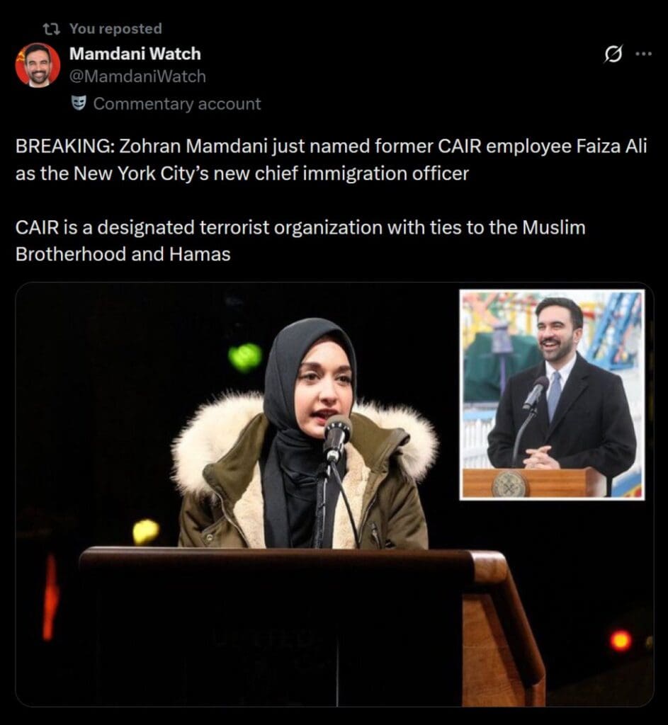 Mamdani Taps ‘Abolish ICE’ Activist/Former CAIR Employee Faiza Ali As NYC’s New Chief Immigration Officer