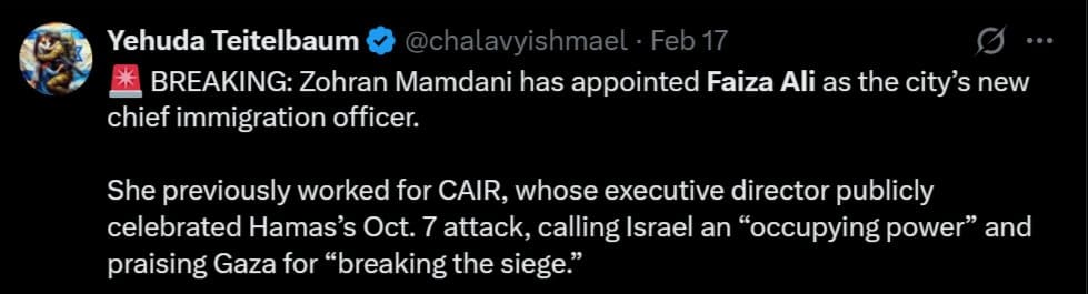 Mamdani Taps ‘Abolish ICE’ Activist/Former CAIR Employee Faiza Ali As NYC’s New Chief Immigration Officer